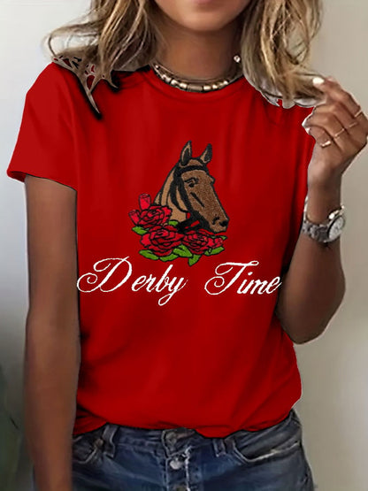 Women's Derby Time Print Casual T-Shirt
