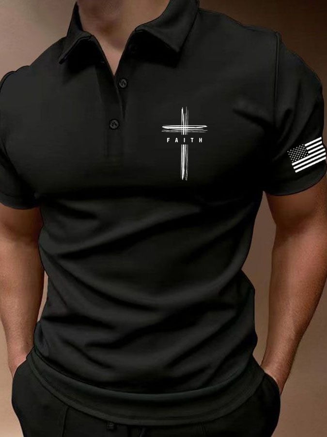 Men's Faith&Flag Print Polo Shirt