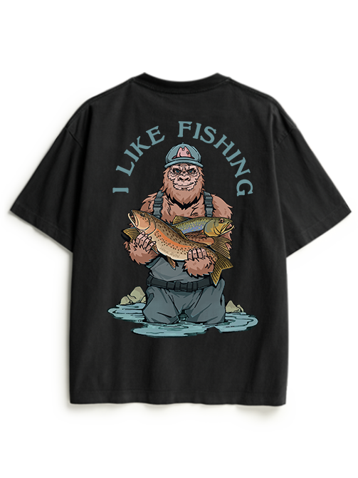 Bigfoot Loves Trout Unisex Heavyweight Cotton T-Shirt