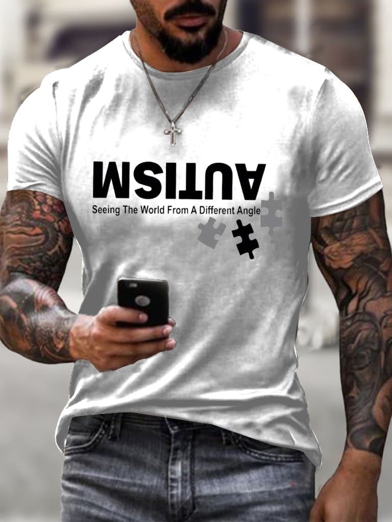 Men's Retro Autism: Seeing The World From A Different Perspective Printed Round Neck T-Shirt