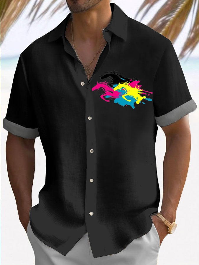 Men's Horse Racing Print Shirt (No Pockets)