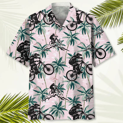 Mountain Bike Tropical Pink Hawaiian Shirt