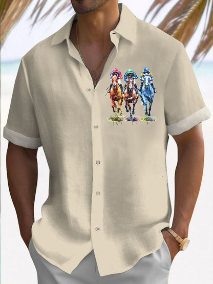 Men's Horse Racing Print Shirt (No Pockets)
