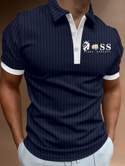 Men's Striped Lettering Casual Polo Shirt