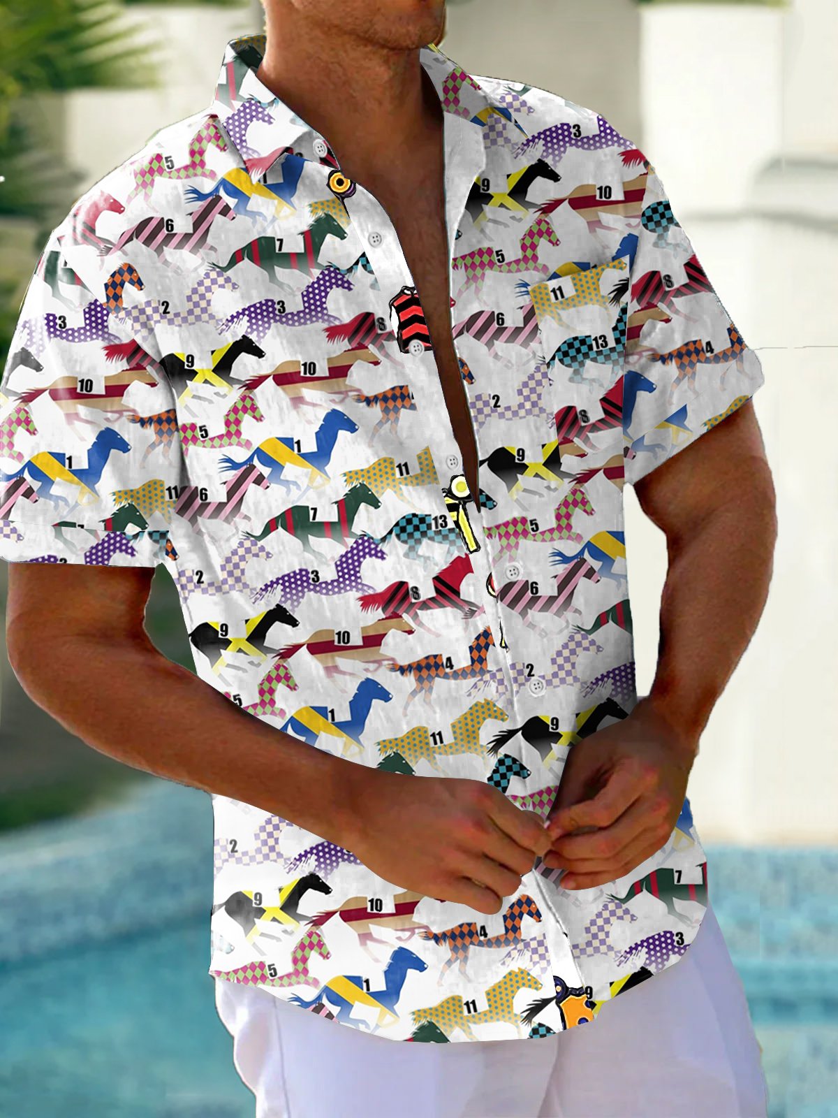 Men'S Retro Kentucky Derby Printed Short Sleeve Shirt