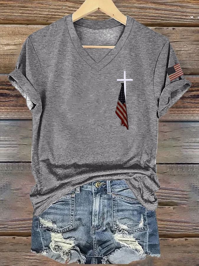 Women's Flag Cross Print T-Shirt