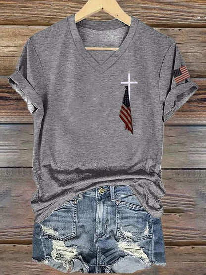 Women's Flag Cross Print T-Shirt