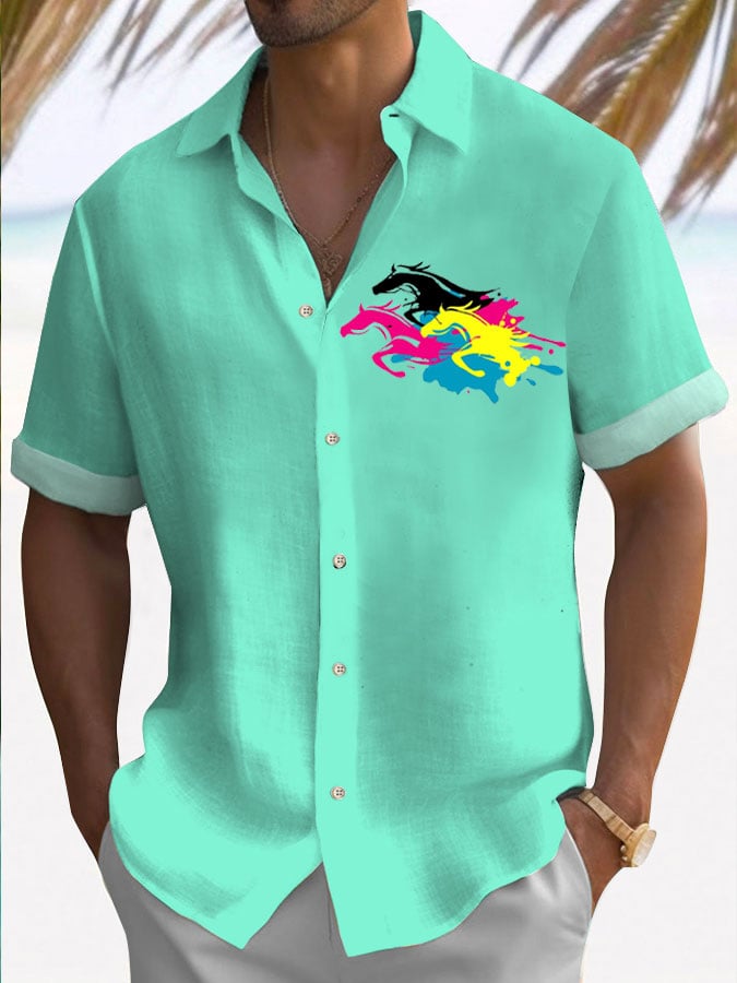 Men's Horse Racing Print Shirt (No Pockets)