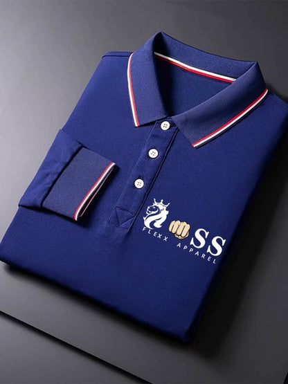 Herren-Business-Langarm-Poloshirt mit Retro-Buchstabendesign