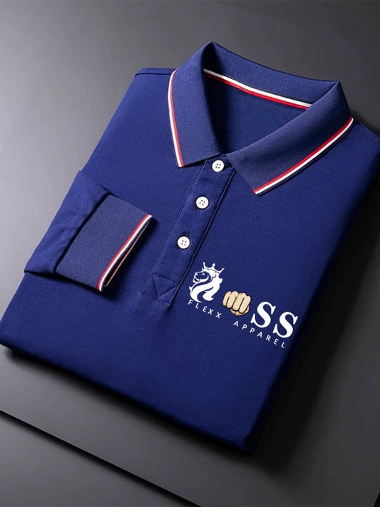 Herren-Business-Langarm-Poloshirt mit Retro-Buchstabendesign