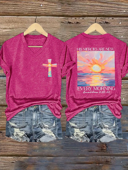 🔥Buy 3 Get 10% Off🔥Women's His Mercies Are New Every Morning Feeling Printed T-Shirt