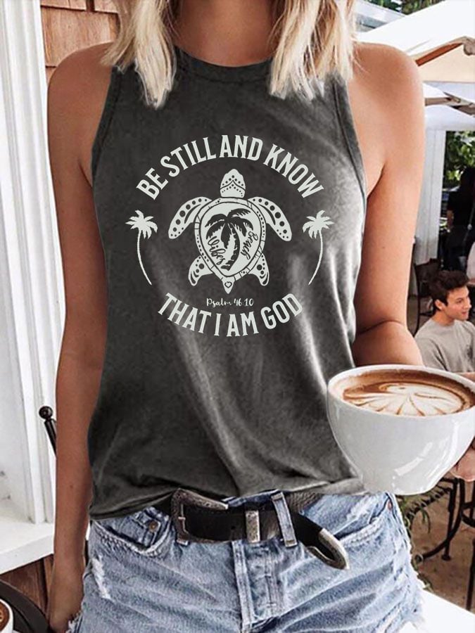 Women's Be Still And Know That I am God Print Crew Neck Tank Top