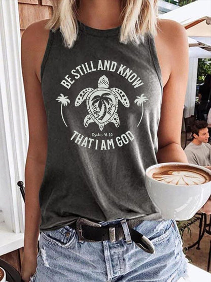 Women's Be Still And Know That I am God Print Crew Neck Tank Top