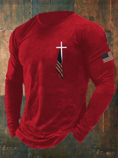 Men'S Flag Cross Print T-Shirt