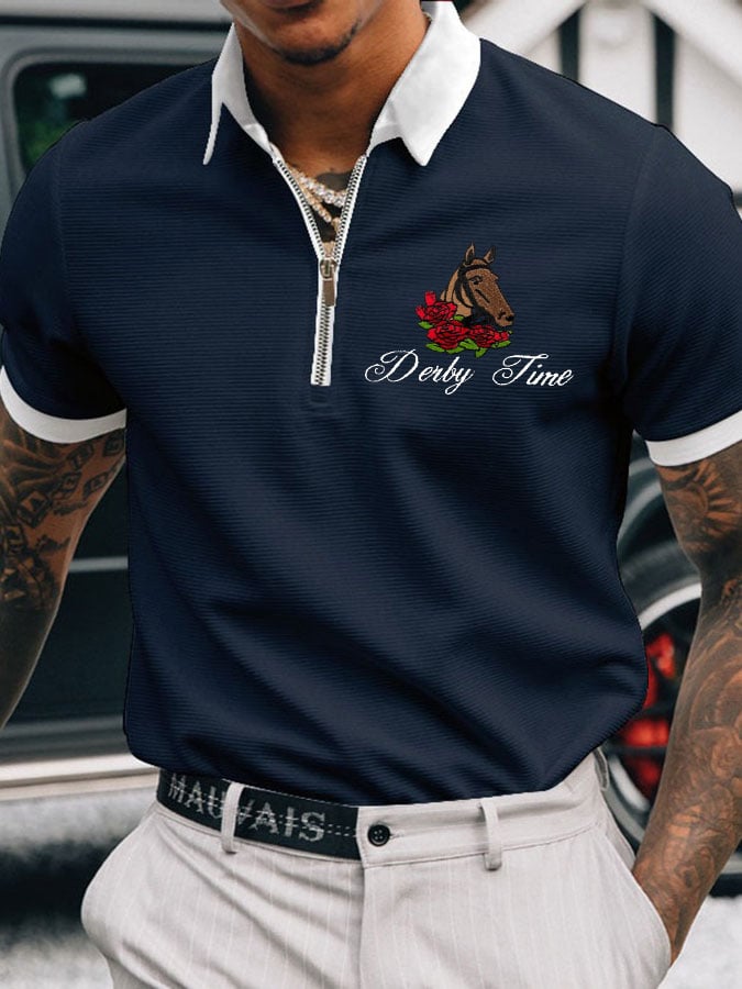Men's Horse Racing Printed Casual Polo Shirt