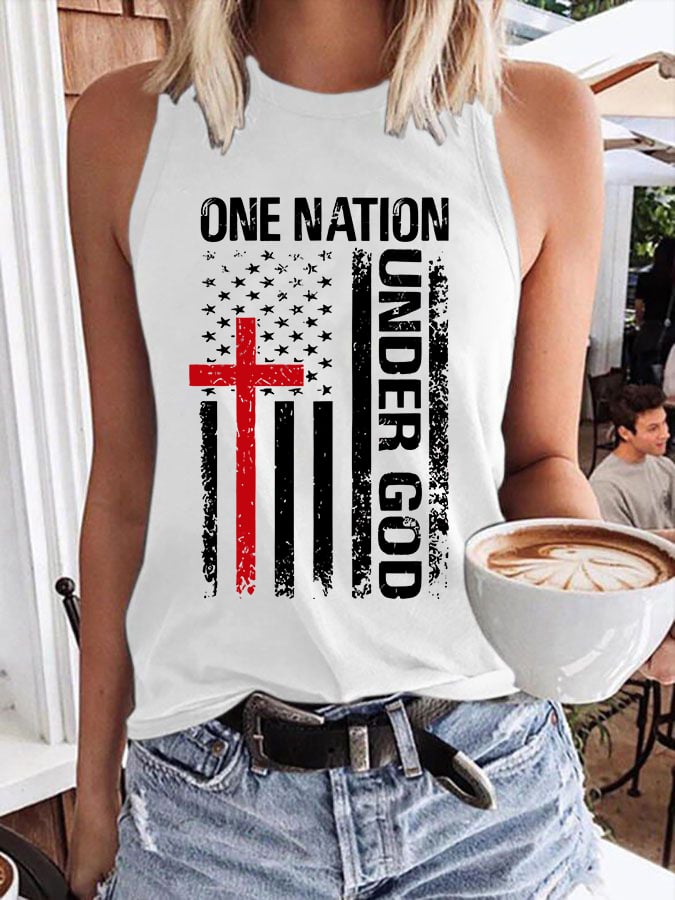 Women'S Casual One Nation Under God Faith Graphic Print Tank Top