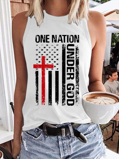 Women'S Casual One Nation Under God Faith Graphic Print Tank Top