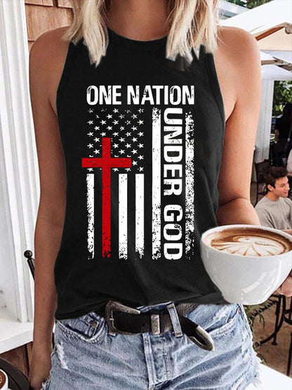 Women'S Casual One Nation Under God Faith Graphic Print Tank Top