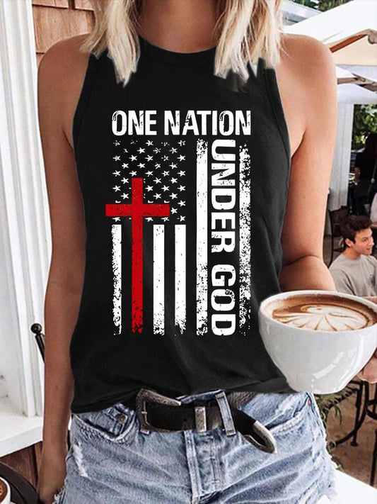 Women'S Casual One Nation Under God Faith Graphic Print Tank Top