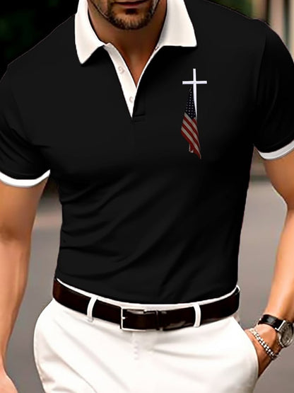 Men's Flag Cross Print Polo Shirt
