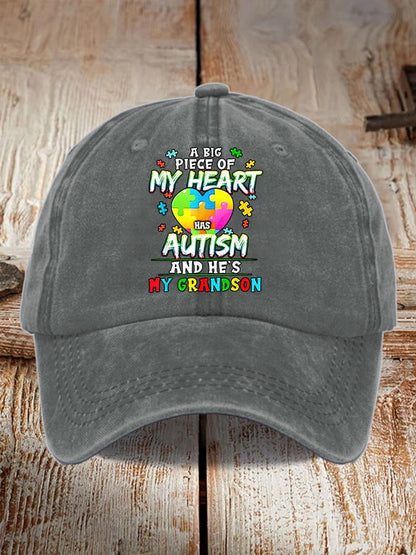 Retro A Big Piece Of My Heart Has Autism And He's My Grandson Print Baseball Cap
