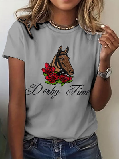 Women's Derby Time Print Casual T-Shirt