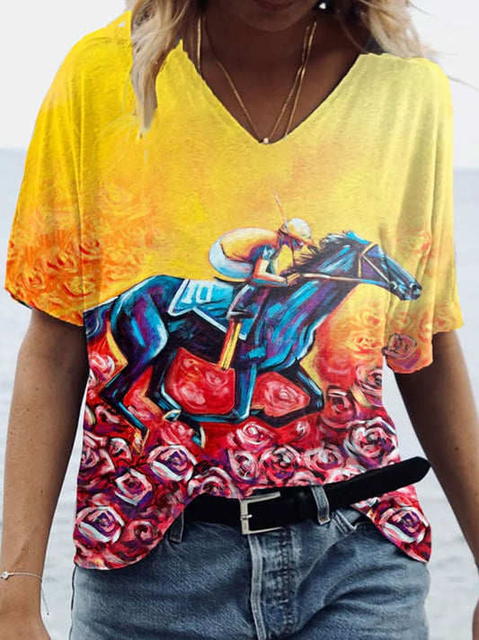 Women's Horse Racing Print T-Shirt