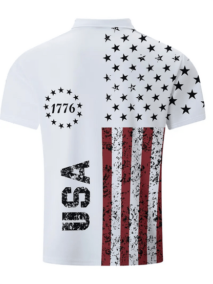 Men's Independence Day Printed Casual Polo Shirt
