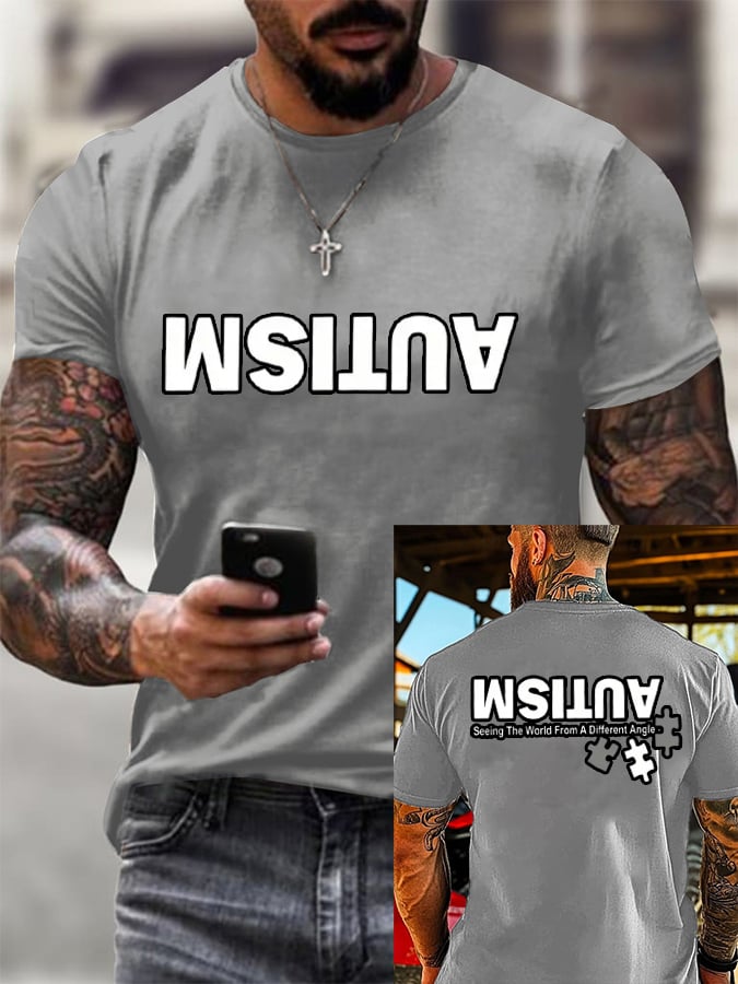 Men's Retro Autism: Seeing The World From A Different Perspective Printed Round Neck T-Shirt
