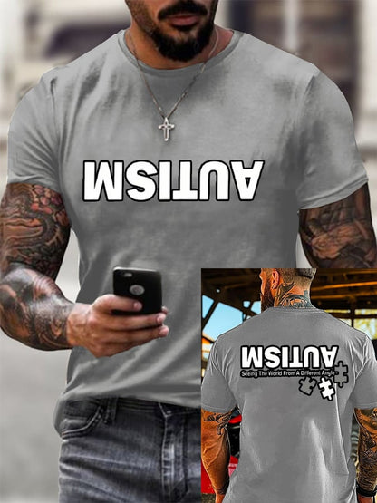 Men's Retro Autism: Seeing The World From A Different Perspective Printed Round Neck T-Shirt
