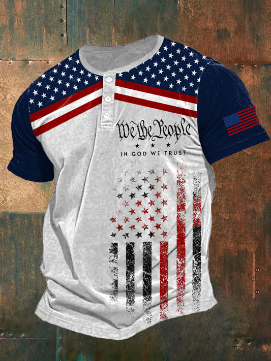 Men's Vintage Flag We The People In God We Trust Print T-Shirt