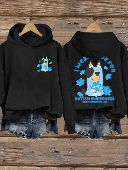 Retro Autism Awareness I Wear Blue For Autism Print Hoodie