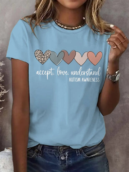 Women's Autism Awareness Understands Love Acceptance Printed Short-Sleeved T-Shirt