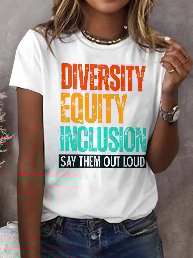 Retro Diversity, Equity, InclusionSay Them Out Loud Support DEI Print T-Shirt