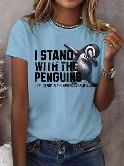 Women's I Stand With The Penguins Printed Short-Sleeved T-Shirt