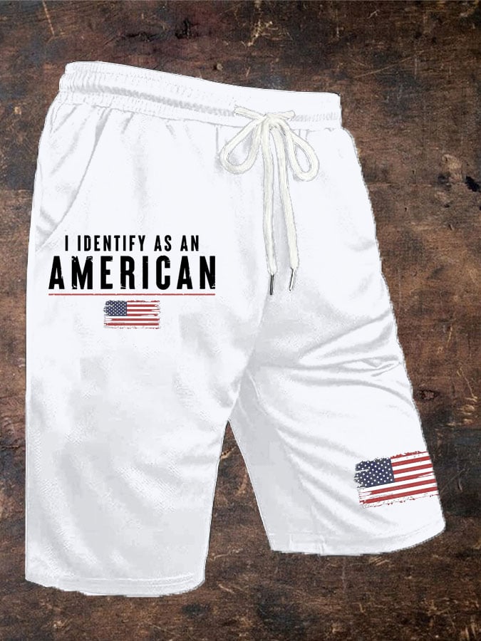 Men's Vintage I Identify As An American Print Lace-up Shorts