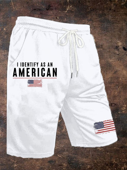 Men's Vintage I Identify As An American Print Lace-up Shorts