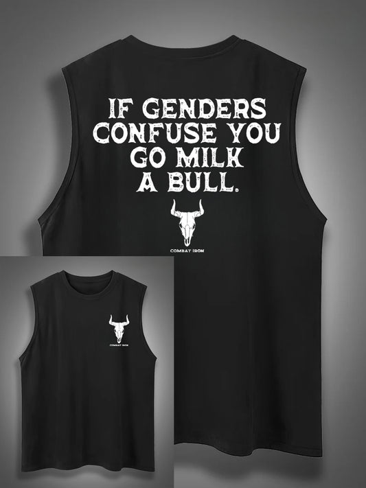 If Genders Confuse You Go Milk A Bull Print Cotton Sleeveless Tank Tops