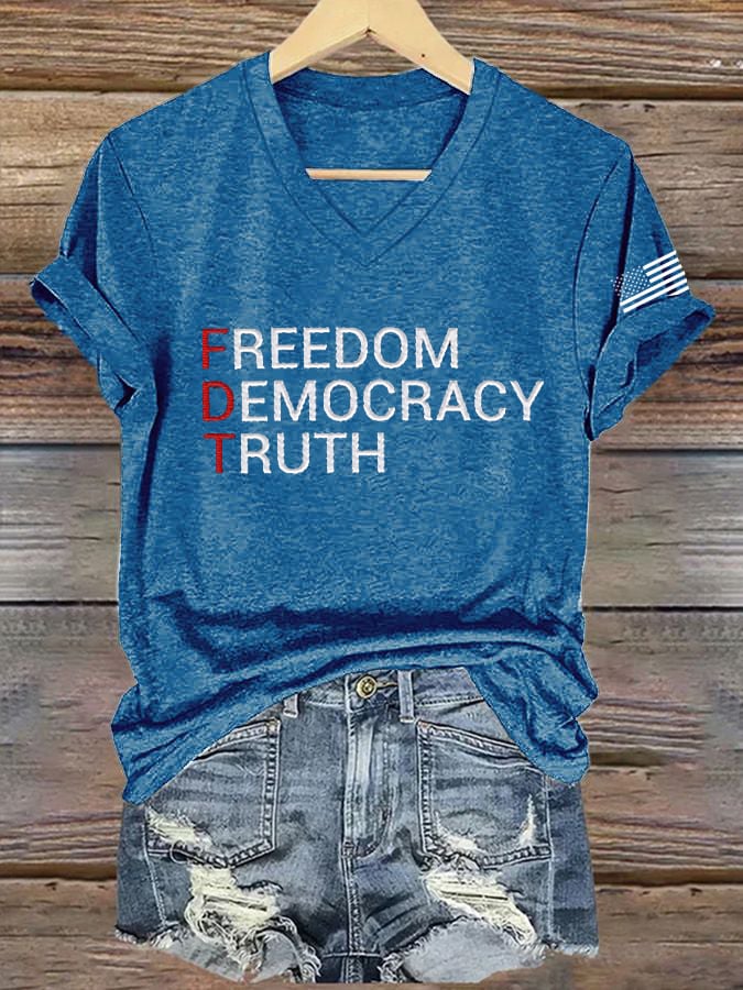 Women's FDT “Freedom Democracy Truth” Print Casual T-Shirt