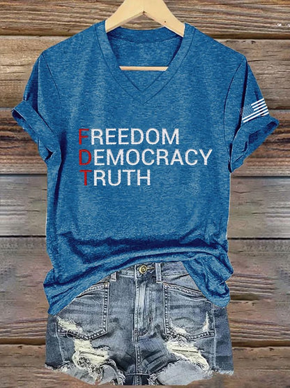 Women's FDT “Freedom Democracy Truth” Print Casual T-Shirt
