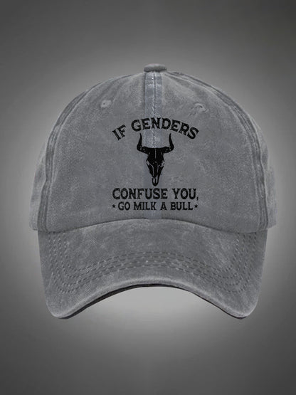 If Genders Confuse You Go Milk A Bull Pattern Washed Hats