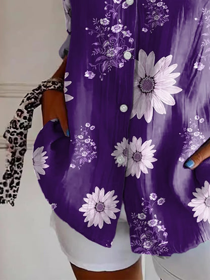 Women's Art Purple Floral Print Shirt