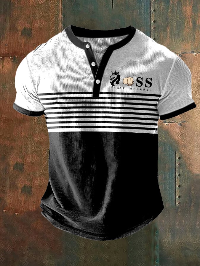 Business Casual Henley-Hemd mit Waffelmuster in Kontrastfarbe für Herren