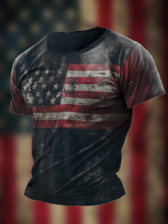 Men's Vintage American Flag Declaration of Independence Print T-Shirt
