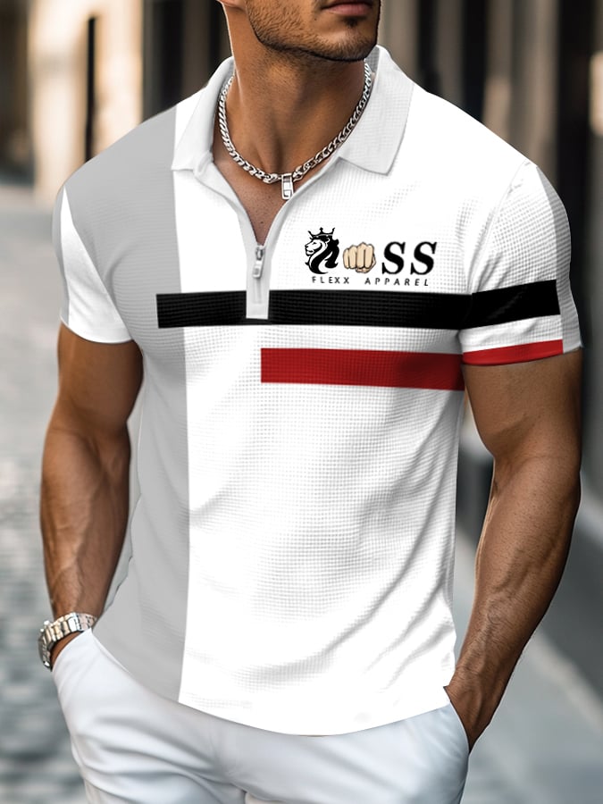 Poloshirt mit kontrastierendem Waffelmuster und Reißverschluss für Herren