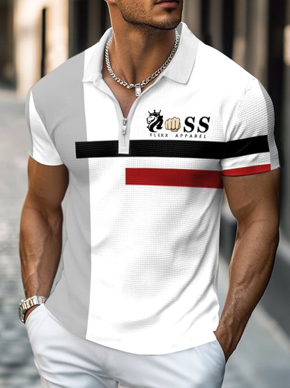Poloshirt mit kontrastierendem Waffelmuster und Reißverschluss für Herren