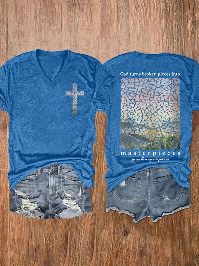 Women'S God Turns Broken Pieces Into Masterpieces Printed Casual T-Shirt