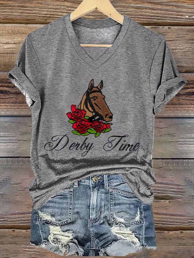 Women's Derby Time Printed Casual T-Shirt