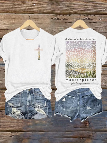 Women'S God Turns Broken Pieces Into Masterpieces Printed Casual T-Shirt