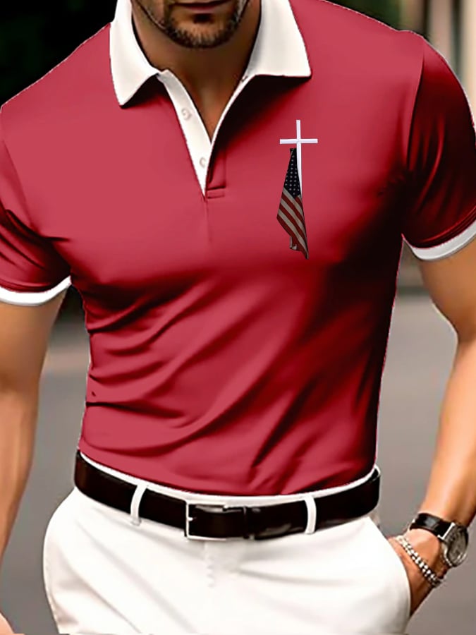 Men's Flag Cross Print Polo Shirt
